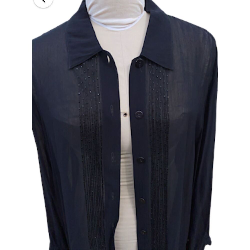 Carole Little Sheer Tunic/Blouse Black Sz.16 Beaded Evening Party Dressy - Picture 2 of 8